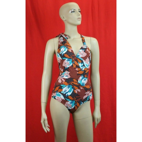 NWT BALENCIAGA 235784 MULTI COLOR FLORAL NYLON BOW SWIMSUIT 40 ITALY $ 755 - Picture 1 of 12